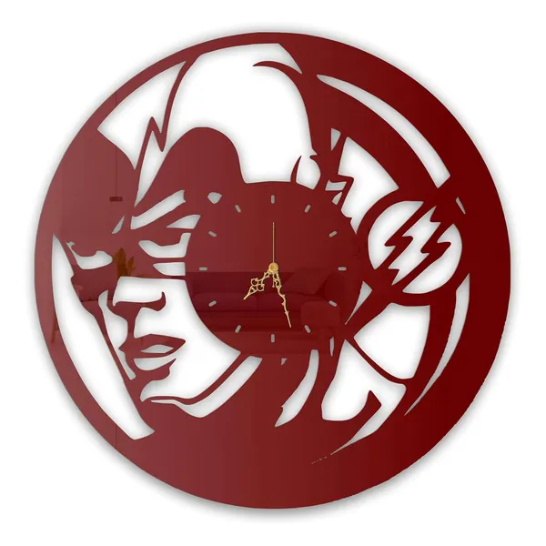 Wine_Red_Lightning_Runner_Wall_Clock_Metal_Built_Ultra_High_Gloss_Silent_Non_Ticking_Movement_Superhero_Wall_Decor_Living_Room_Gaming_Room_Bedroom