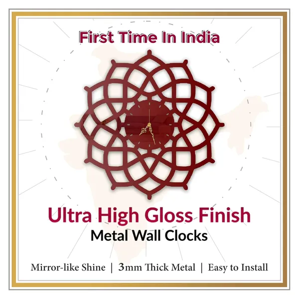 Wine_Red_Geometric_Mandala_Wall_Clock_Metal_Built_Ultra_High_Gloss_Silent_Non_Ticking_Movement_Modern_Wall_Decor_Living_Room_Bedroom_Office
