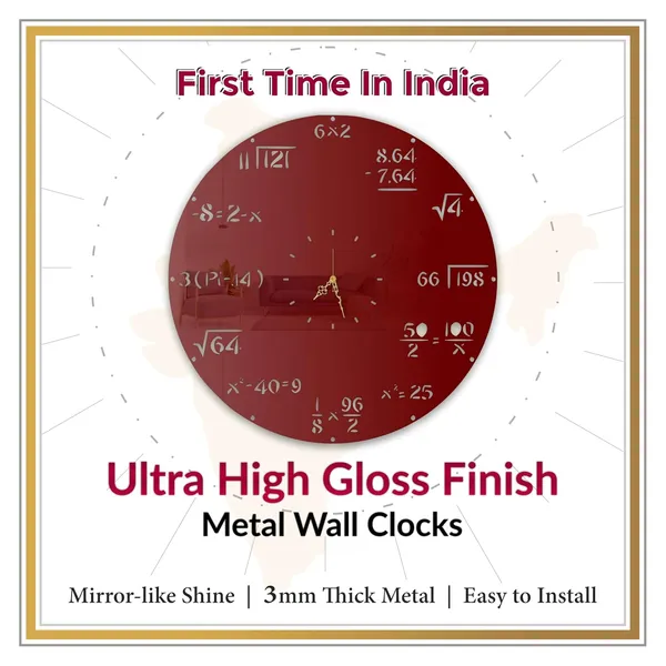 Wine_Red_Math_Puzzle_Wall_Clock_Metal_Built_Ultra_High_Gloss_Silent_Non_Ticking_Educational_Wall_Decor_Living_Room_Study_Room_Classroom