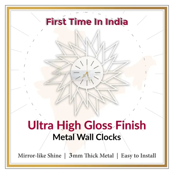 White_Geometric_Sunburst_Wall_Clock_Metal_Built_Ultra_High_Gloss_Silent_Non_Ticking_Modern_Art_Wall_Decor_Living_Room_Bedroom_Office