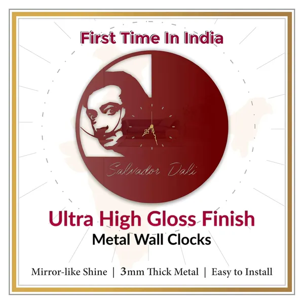 Wine_Red_Surrealist_Muse_Wall_Clock_Metal_Built_Ultra_High_Gloss_Silent_Non_Ticking_Artistic_Wall_Decor_Living_Room_Bedroom_Studio