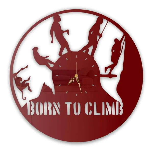 Wine_Red_Born_To_Climb_Wall_Clock_Metal_Built_Ultra_High_Gloss_Silent_Non_Ticking_Movement_Adventure_Wall_Decor_Living_Room_Bedroom_Office