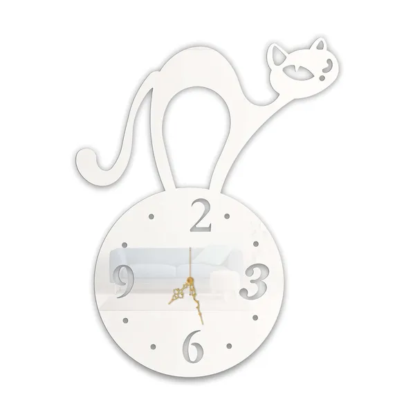 White_Playful_Cat_Wall_Clock_Metal_Built_Ultra_High_Gloss_Silent_Non_Ticking_Modern_Animal_Wall_Decor_Living_Room_Bedroom_Kids_Room