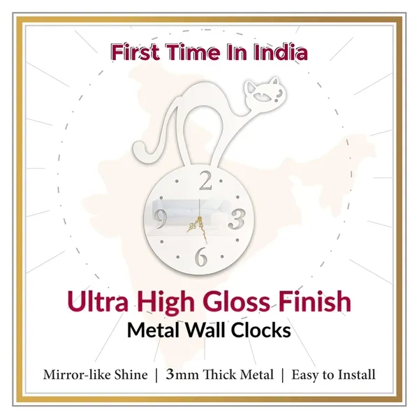 White_Playful_Cat_Wall_Clock_Metal_Built_Ultra_High_Gloss_Silent_Non_Ticking_Modern_Animal_Wall_Decor_Living_Room_Bedroom_Kids_Room