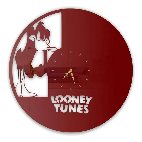 Wine_Red_Silly_Duck_Wall_Clock_Metal_Built_Ultra_High_Gloss_Silent_Non_Ticking_Movement_Cartoon_Wall_Decor_Living_Room_Kids_Room_Playroom