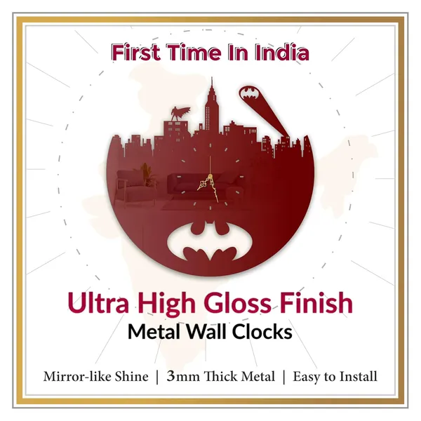 Wine_Red_Dark_Vigilante_Cityscape_Wall_Clock_Metal_Built_Ultra_High_Gloss_Silent_Non_Ticking_Hero_Themed_Wall_Decor_Living_Room_Bedroom_Fan_Cave