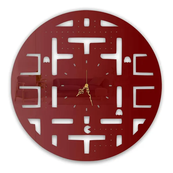 Wine_Red_Retro_Maze_Runner_Wall_Clock_Metal_Built_Ultra_High_Gloss_Silent_Non_Ticking_Movement_Gaming_Wall_Decor_Living_Room_Bedroom_Game_Room