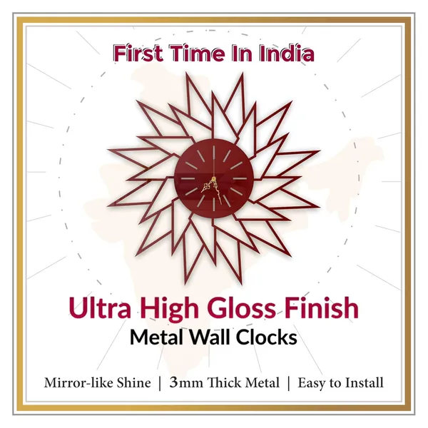 Wine_Red_Geometric_Sunburst_Wall_Clock_Metal_Built_Ultra_High_Gloss_Silent_Non_Ticking_Modern_Art_Wall_Decor_Living_Room_Bedroom_Office