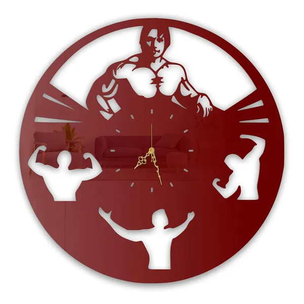 Wine_Red_Muscle_Champion_Wall_Clock_Metal_Built_Ultra_High_Gloss_Silent_Non_Ticking_Movement_Fitness_Wall_Decor_Gym_Room_Living_Room_Bedroom