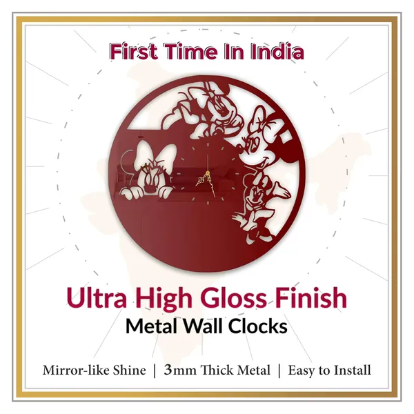 Wine_Red_Cartoon_Mouse_Friends_Wall_Clock_Metal_Built_Ultra_High_Gloss_Silent_Non_Ticking_Cute_Kids_Wall_Decor_Bedroom_Playroom_Nursery
