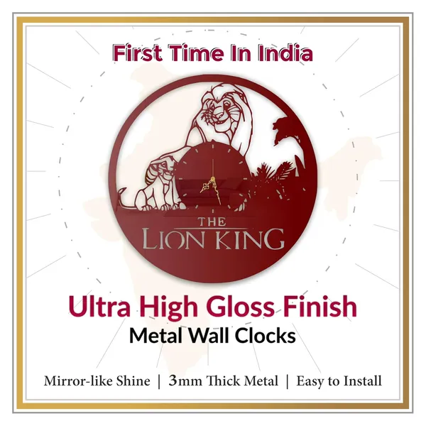 Wine_Red_Jungle_Royalty_Wall_Clock_Metal_Built_Ultra_High_Gloss_Silent_Non_Ticking_Animal_Kingdom_Wall_Decor_Living_Room_Bedroom_Kids_Room
