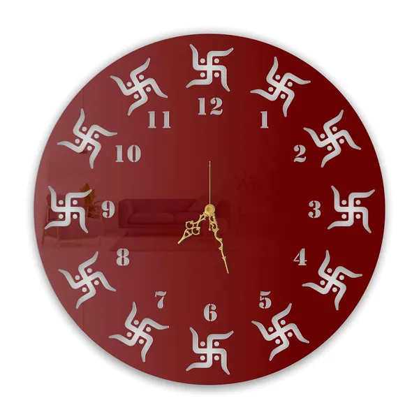 Wine_Red_Auspicious_Swastik_Wall_Clock_Ultra_High_Gloss_Metal_Built_Silent_Non_Ticking_Modern_Wall_Decor_Living_Room_Pooja_Room_Office