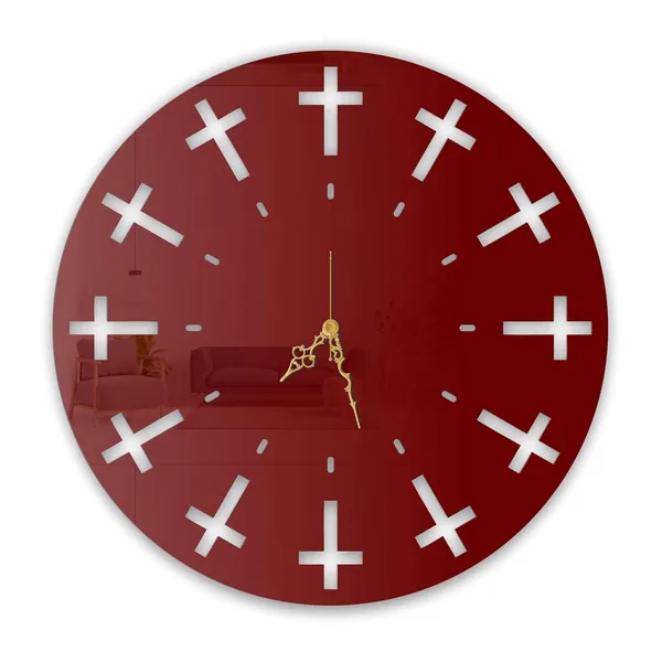 Wine_Red_Midnight_Cross_Wall_Clock_Ultra_High_Gloss_Metal_Built_Silent_Non_Ticking_Modern_Wall_Decor_Living_Room_Bedroom_Office