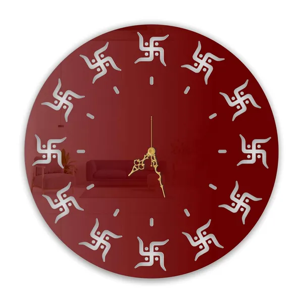 Wine_Red_Sacred_Swastik_Minimal_Wall_Clock_Ultra_High_Gloss_Metal_Built_Silent_Non_Ticking_Modern_Wall_Decor_Living_Room_Pooja_Room_Office