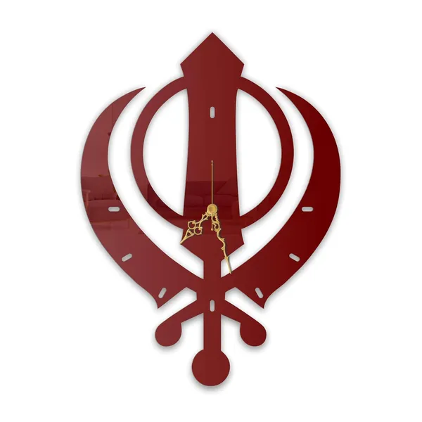 Wine_Red_Sacred_Khanda_Wall_Clock_Ultra_High_Gloss_Metal_Built_Silent_Non_Ticking_Modern_Wall_Decor_Living_Room_Office_Prayer_Space