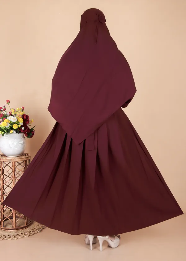 Maroon_Embroidered_Plating_Abaya_Full_Set_With_Dupatta_Nosepiece_And_Belt_Free_For_Women