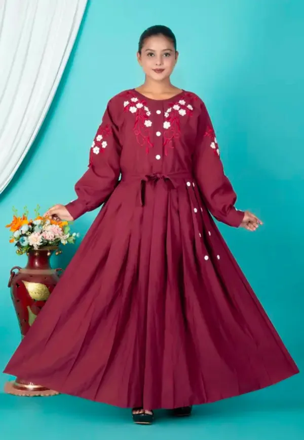 Maroon_Embroidery_Abaya_Burqua_With_Free_Nosepiece_Belt_And_Dupatta_70_30_For_Women