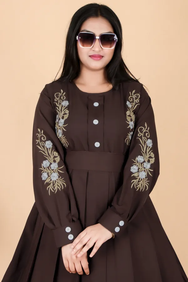 Brown_Embroidered_Plating_Abaya_Full_Set_With_Dupatta_Nosepiece_And_Belt_Free_For_Women