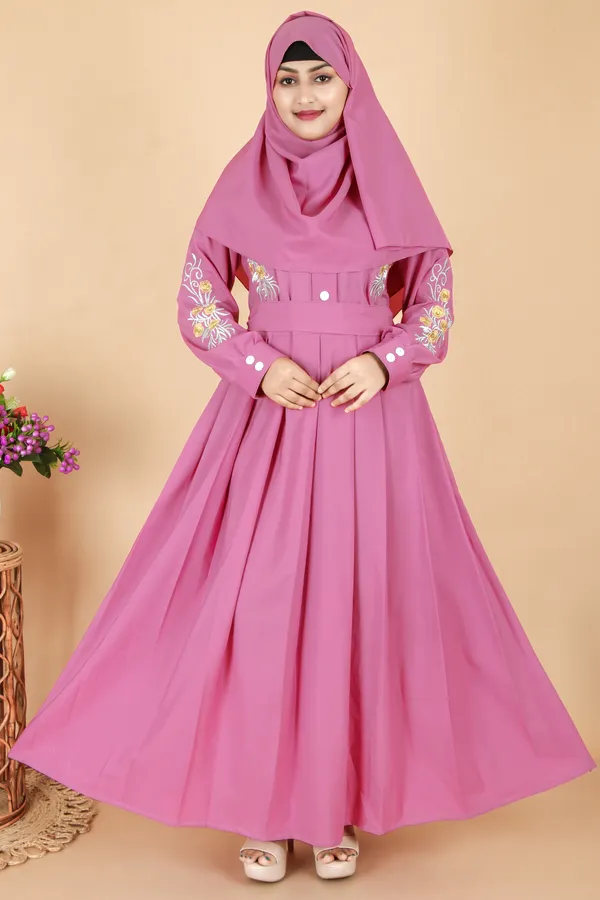 Pink_Onion_Embroidered_Plating_Abaya_Full_Set_With_Dupatta_Nosepiece_And_Belt_Free_For_Women