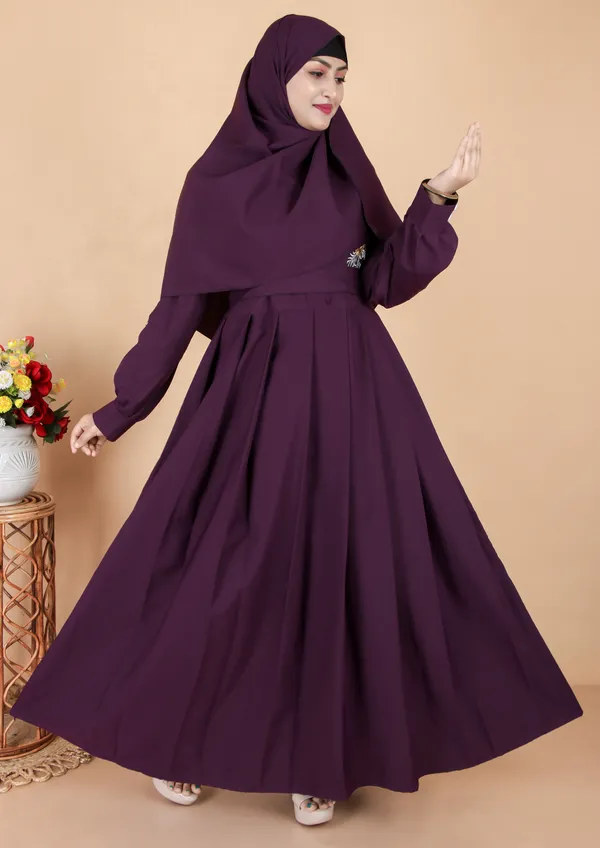 Purple_Embroidered_Plating_Abaya_Full_Set_With_Dupatta_Nosepiece_And_Belt_Free_For_Women