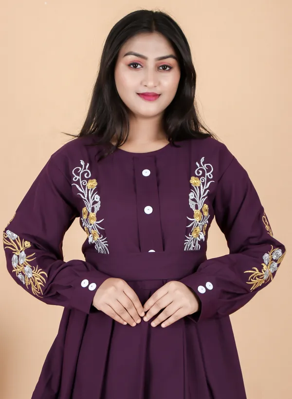 Purple_Embroidery_Plating_Burqua_Full_Set_With_Dupatta_Nosepiece_And_Belt_Free_For_Women