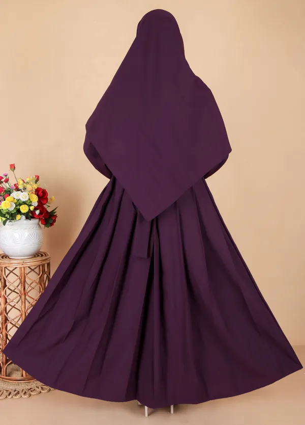 Purple_Embroidery_Plating_Burqua_Full_Set_With_Dupatta_Nosepiece_And_Belt_Free_For_Women