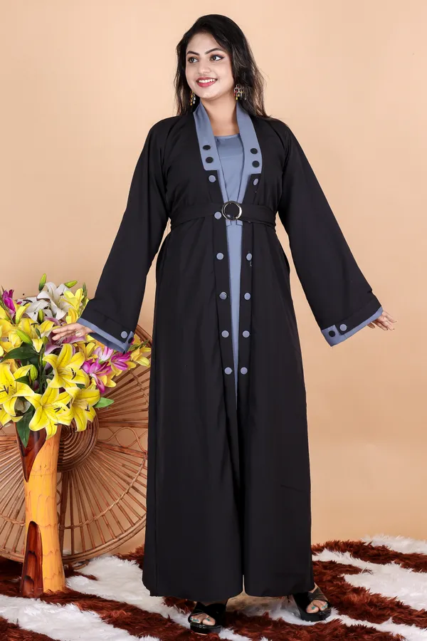 Black_Grey_Buttoned_Abaya_Styles_Dress_Full_Set_With_Free_Dupatta_Nosepeice_And_Belt_For_Women
