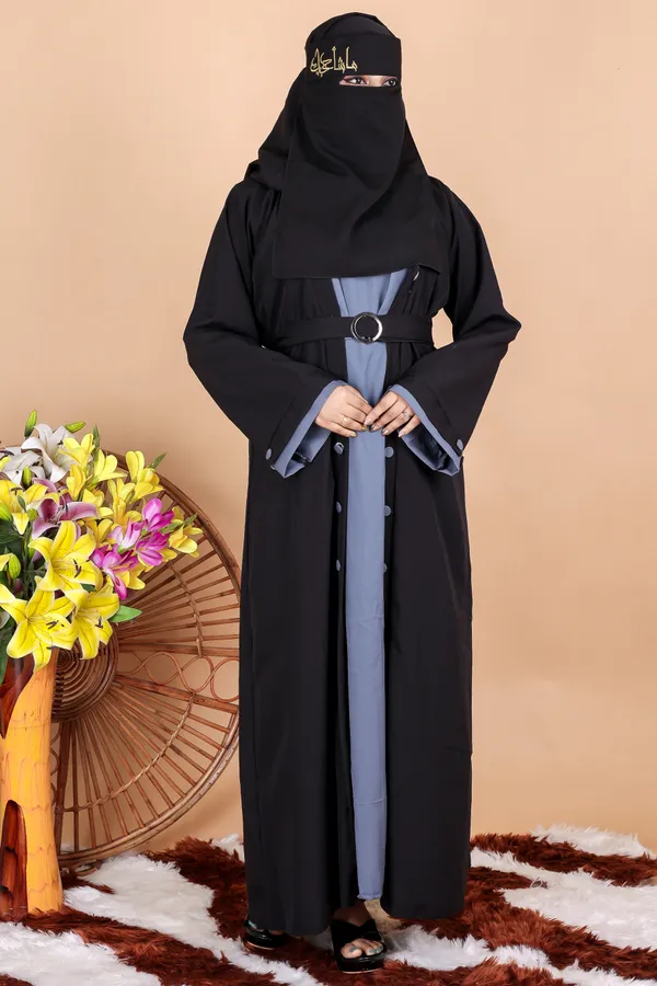 Black_Grey_Buttoned_Abaya_Styles_Dress_Full_Set_With_Free_Dupatta_Nosepeice_And_Belt_For_Women