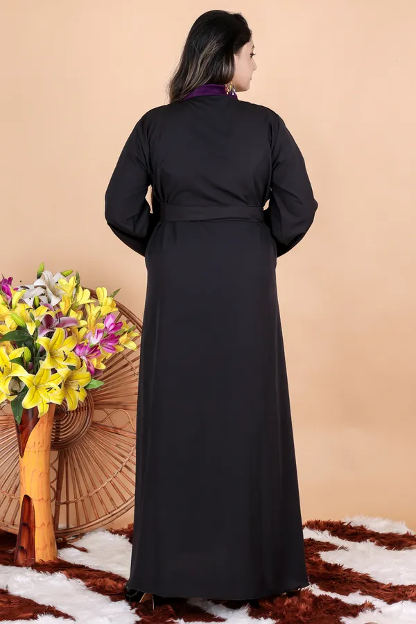 Black_Purple_Buttoned_Abaya_Styles_Dress_Full_Set_With_Free_Dupatta_Nosepeice_And_Belt_For_Women