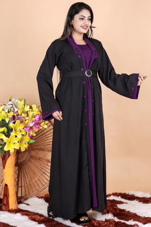Black_Purple_Buttoned_Abaya_Styles_Dress_Full_Set_With_Free_Dupatta_Nosepeice_And_Belt_For_Women