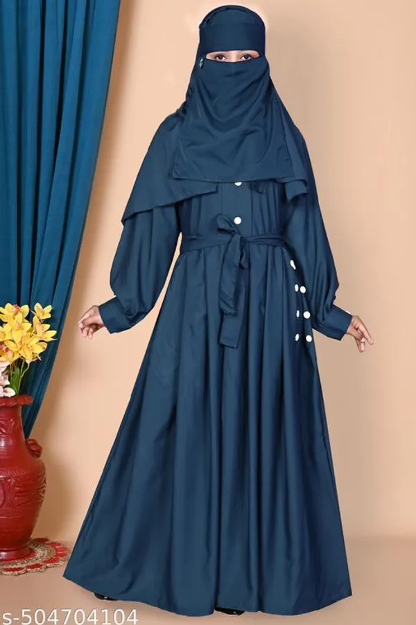 Teal_Morpeach_Turkish_Style_Plating_Burqua_Abaya_With_Dupatta_Nosepeice_And_Belt_For_Women