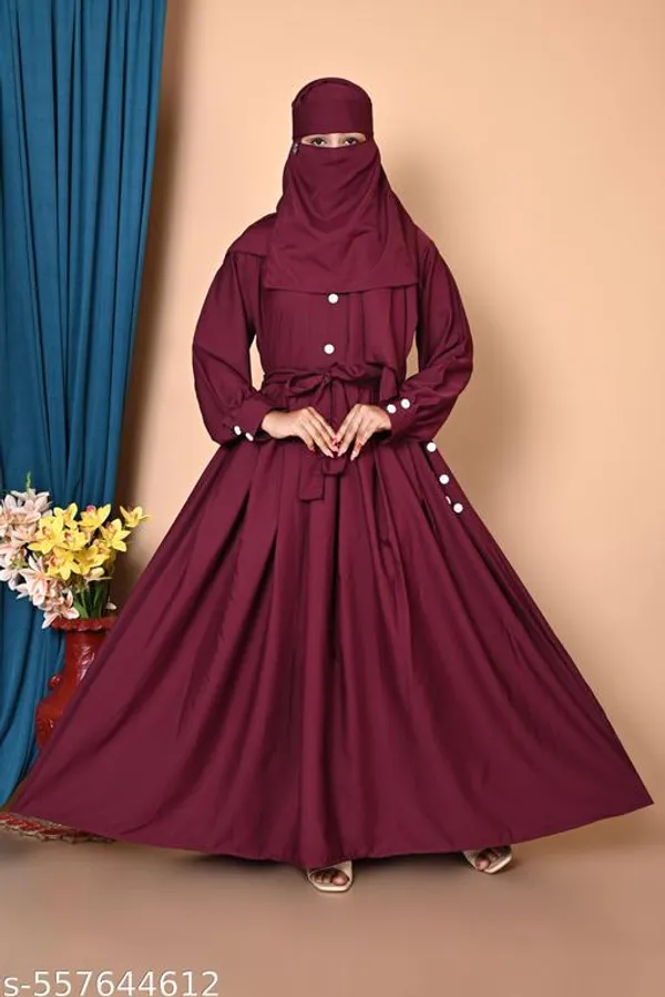 Maroon_Queen_Plating_Burqua_Abaya_With_Hijab_Nakab_Nosepeice_Include_Belt_For_Women