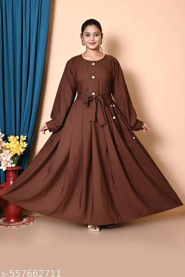 Brown_Dubai_Styles_Burqua_Plating_Abaya_Full_Set_With_Dupatta_Nosepeice_And_Belt_For_Women