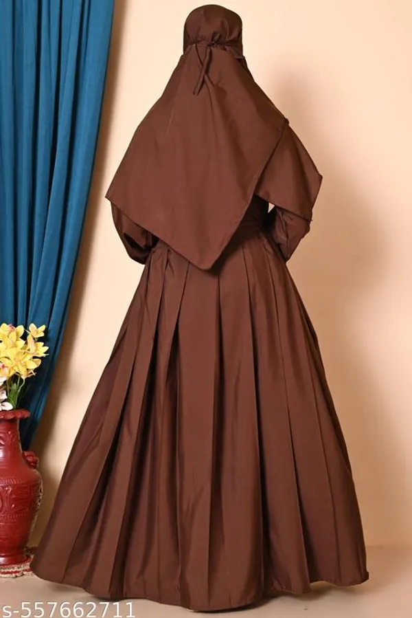Brown_Dubai_Styles_Burqua_Plating_Abaya_Full_Set_With_Dupatta_Nosepeice_And_Belt_For_Women