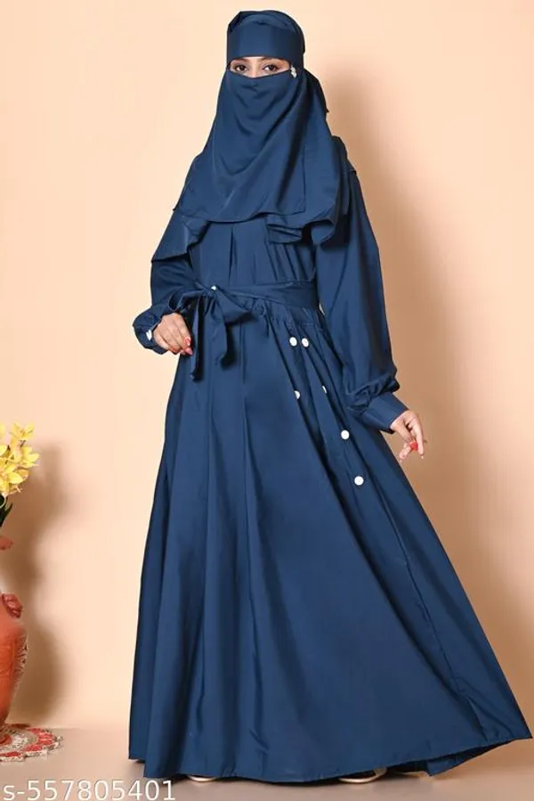 Navyblue_Teal_Colors_Dubai_Styles_Plating_Burqua_Abaya_With_Hijab_Nakab_Nosepeice_Include_Belt_For_Women
