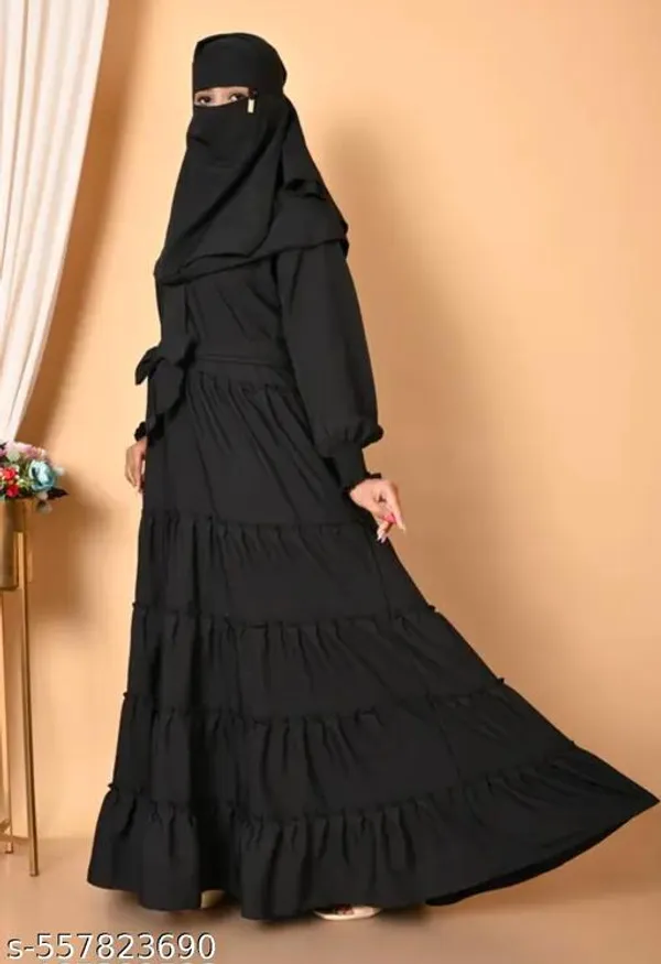 Black_Colors_5_Frils_Burqua_Abaya_With_Hijab_Embodery_Nosepeice_Belt_For_Women