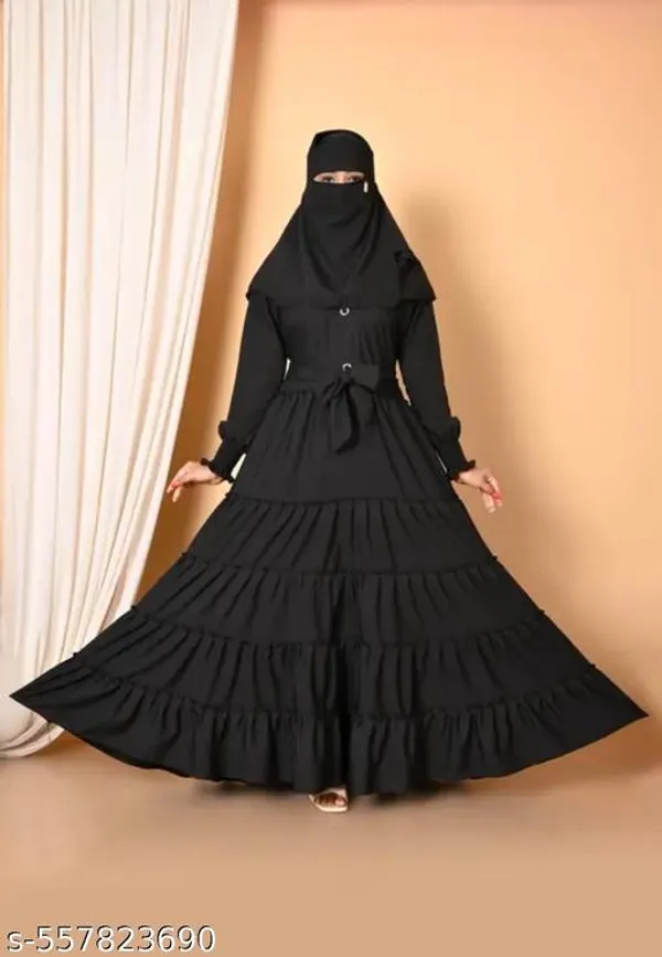 Black_Colors_5_Frils_Burqua_Abaya_With_Hijab_Embodery_Nosepeice_Belt_For_Women