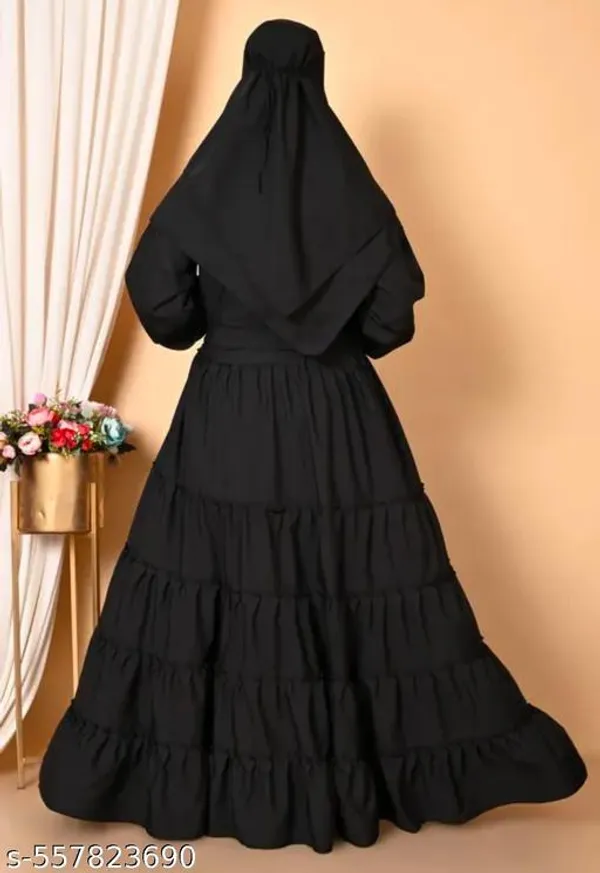 Black_Colors_5_Frils_Burqua_Abaya_With_Hijab_Embodery_Nosepeice_Belt_For_Women