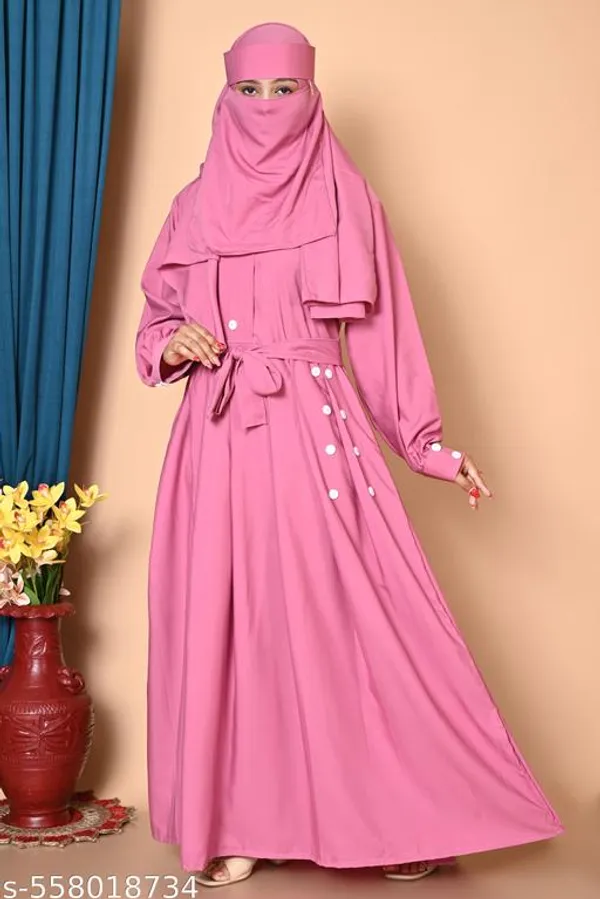 Pink_Colors_Dubai_Styles_Plating_Burqua_Abaya_With_Hijab_Nakab_Nosepeice_Include_Belt_For_Women