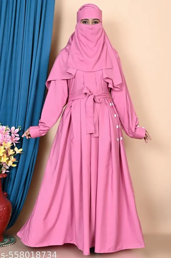 Pink_Colors_Dubai_Styles_Plating_Burqua_Abaya_With_Hijab_Nakab_Nosepeice_Include_Belt_For_Women