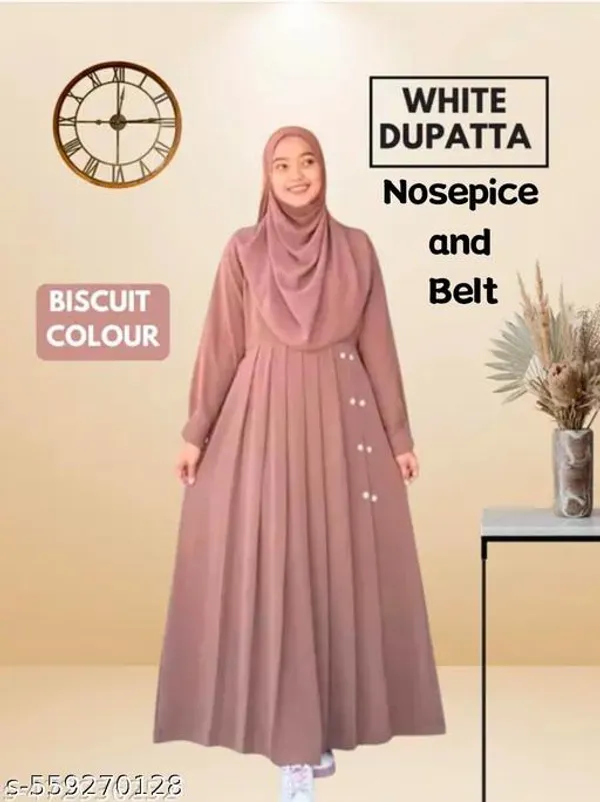 Peach_Colors_Dubai_Styles_Abaya_With_Dupatta_Nosepiece_And_Belt_Full_Set_For_Women
