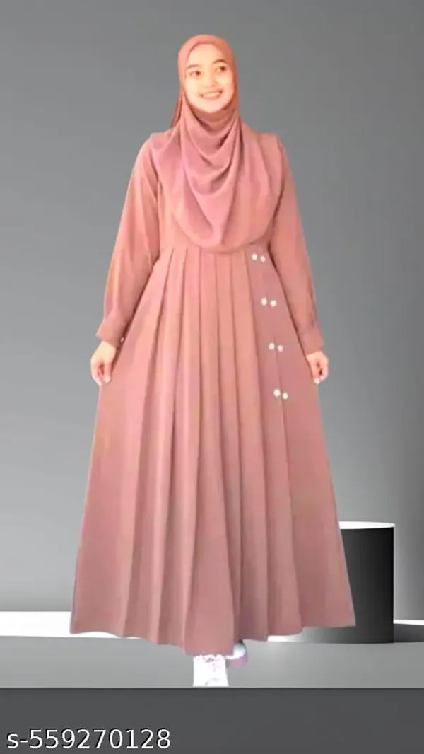 Peach_Colors_Dubai_Styles_Abaya_With_Dupatta_Nosepiece_And_Belt_Full_Set_For_Women
