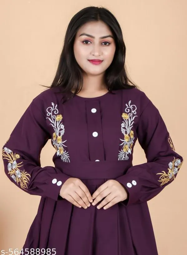 Purple_Modern_Pleated_Abaya_With_Gold_Floral_Embroidery_Dupatta_Nosepiece_And_Belt_Free_For_Women