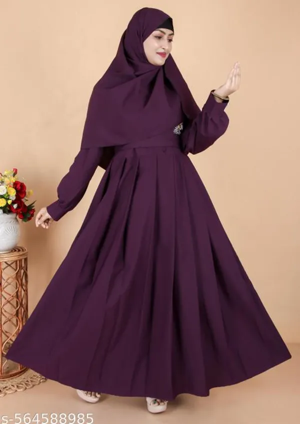 Purple_Modern_Pleated_Abaya_With_Gold_Floral_Embroidery_Dupatta_Nosepiece_And_Belt_Free_For_Women