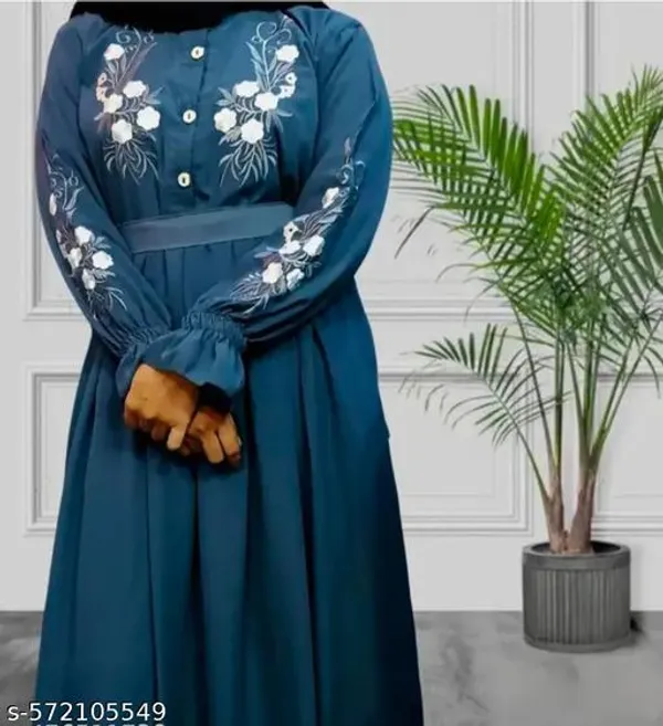 Teal_Embroidery_Plating_Burqua_With_Dupatta_Belt_And_Nosepiece_Free_For_Women