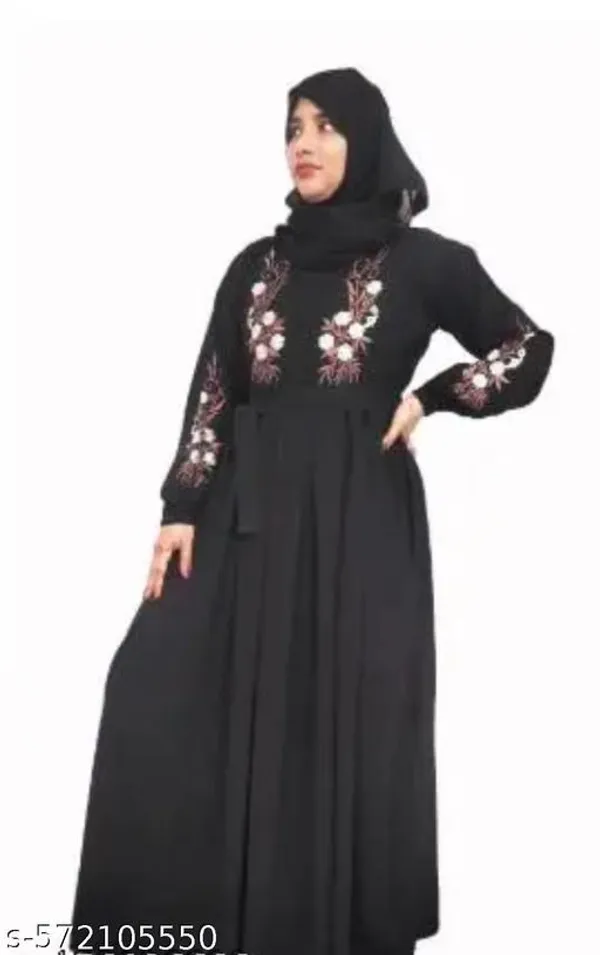 Black_Embroidery_Plating_Burqua_With_Dupatta_Belt_And_Nosepiece_Free_For_Women