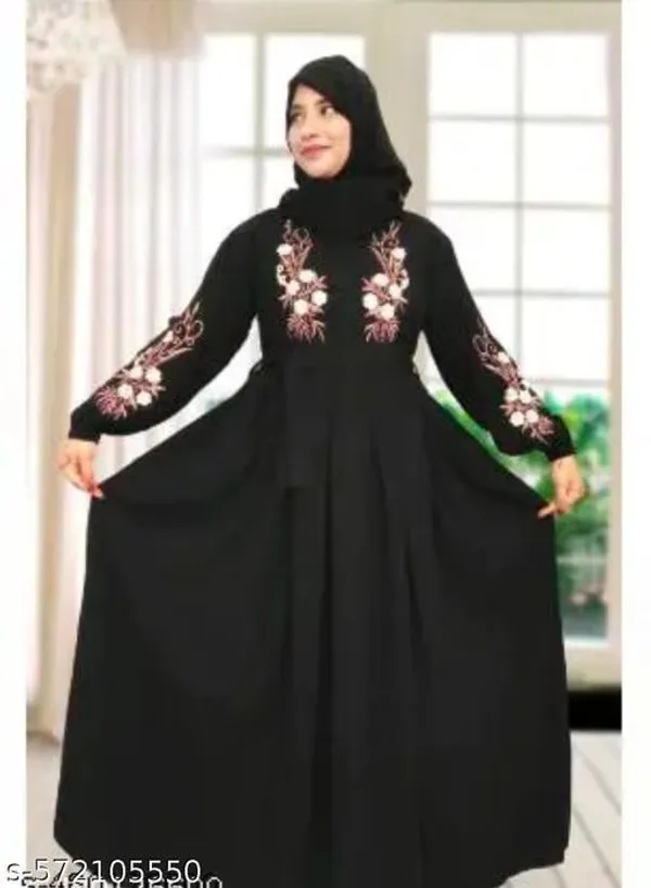 Black_Embroidery_Plating_Burqua_With_Dupatta_Belt_And_Nosepiece_Free_For_Women