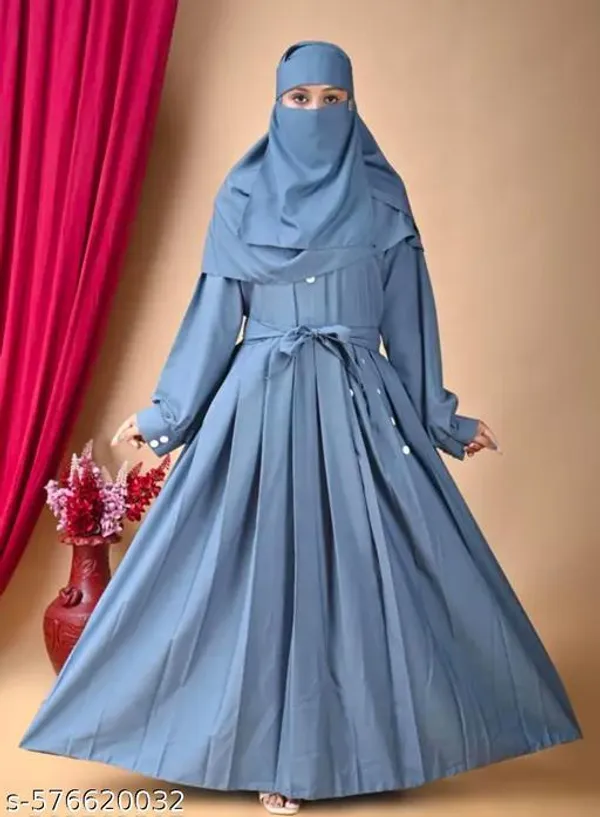 Grey_Plating_Burqua_Abya_With_Dupatta_And_Nosepiece_Belt_Free_For_Women