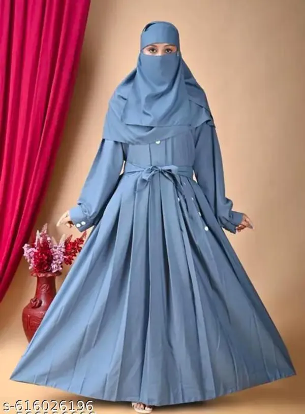 Grey_Plating_Abaya_Full_Set_With_Dupatta_Nosepiece_And_Belt_Free_For_Women