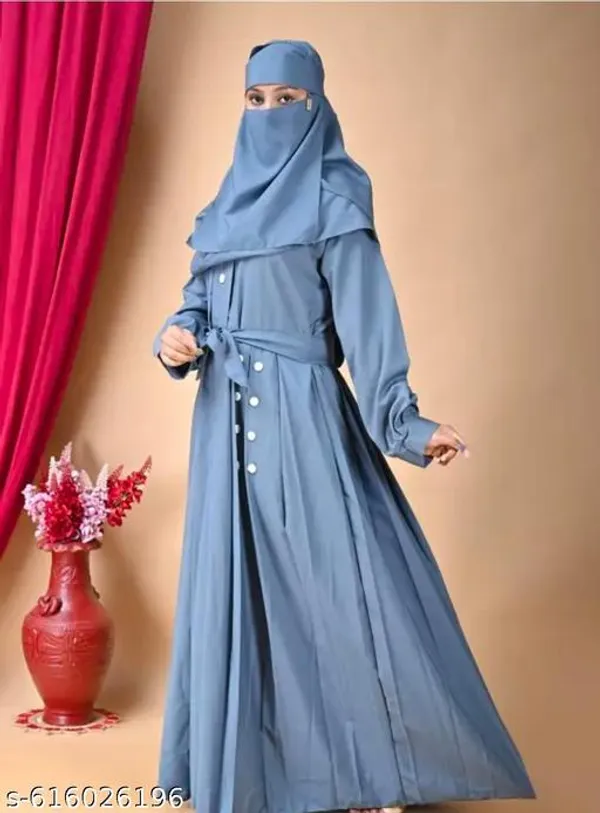 Grey_Plating_Abaya_Full_Set_With_Dupatta_Nosepiece_And_Belt_Free_For_Women